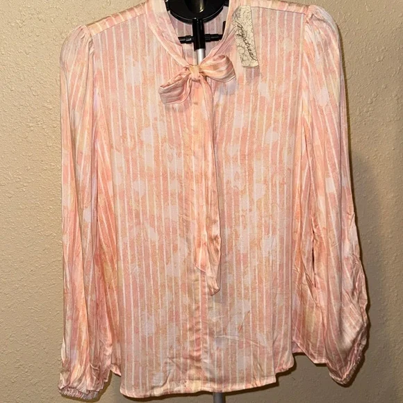 Mystree Peach and Cream Striped Blouse - Picture 2 of 10